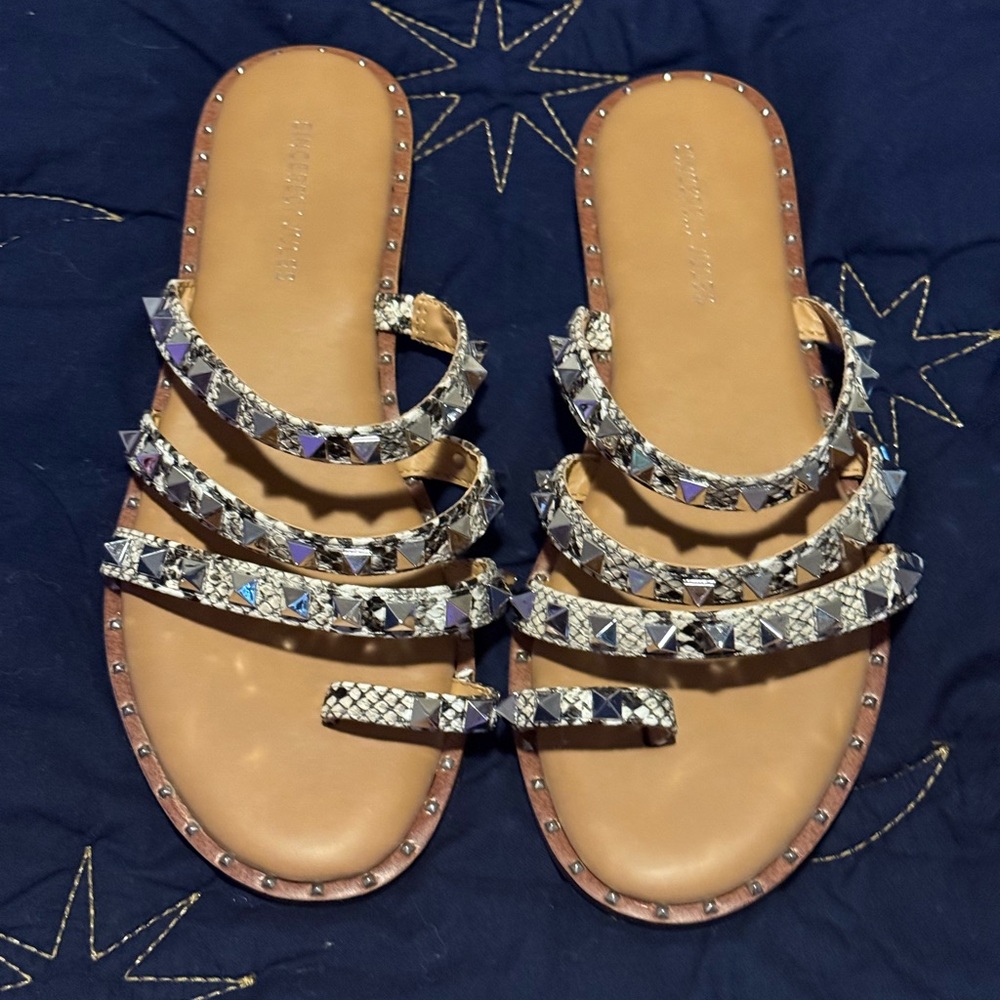 Sincerely Jules Multi-Studded Sandals - Black and Silver
